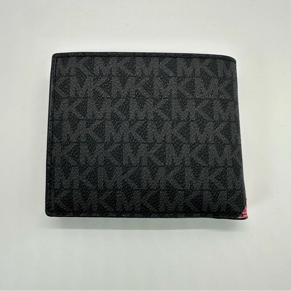 NWT Michael Kors | Cooper Logo and Striped Billfold Wallet in Black & Pink $178